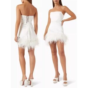 NWT Bronx and Banco Fiora Feather-Trimmed Strapless Mini Dress $950 - Size US 8